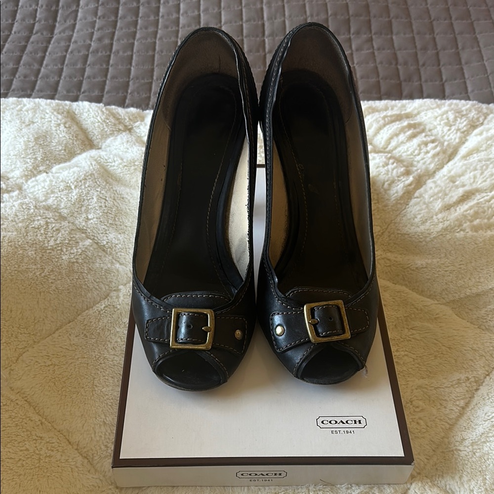 Coach Brigitte Black Leather Heels